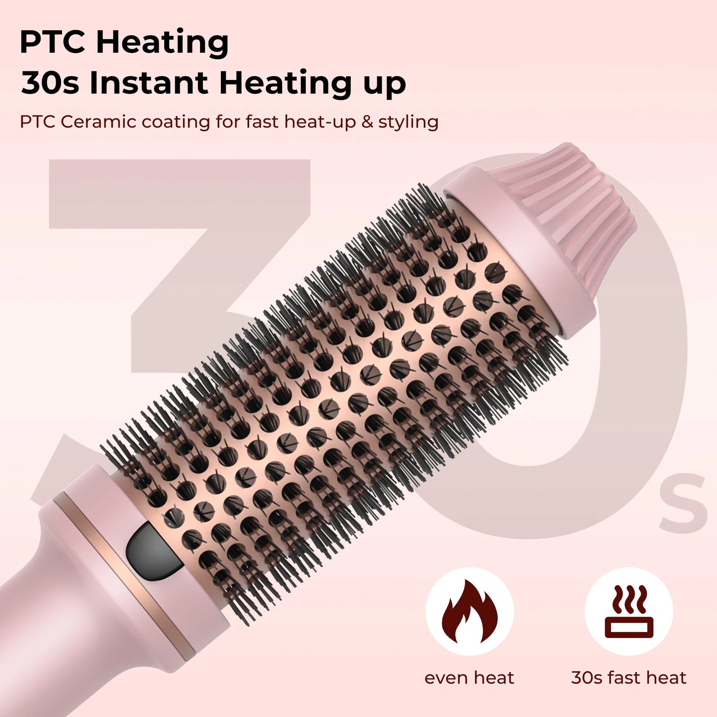 Ceramic Heated Thermal Brush – Volumising Hot Brush for Loose Curls & Smooth Styling
