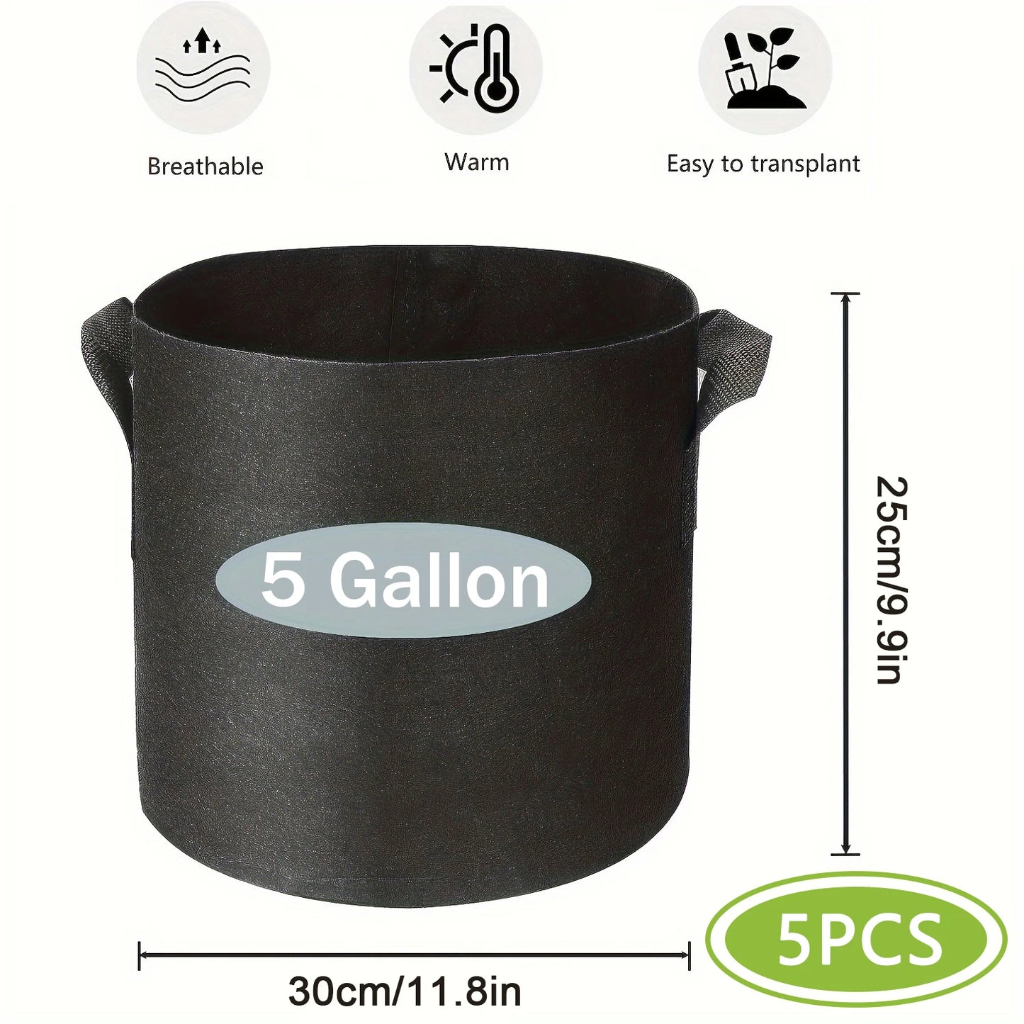 5 & 10 Gallon Fabric Grow Bags with Handles – Breathable Planting Pots