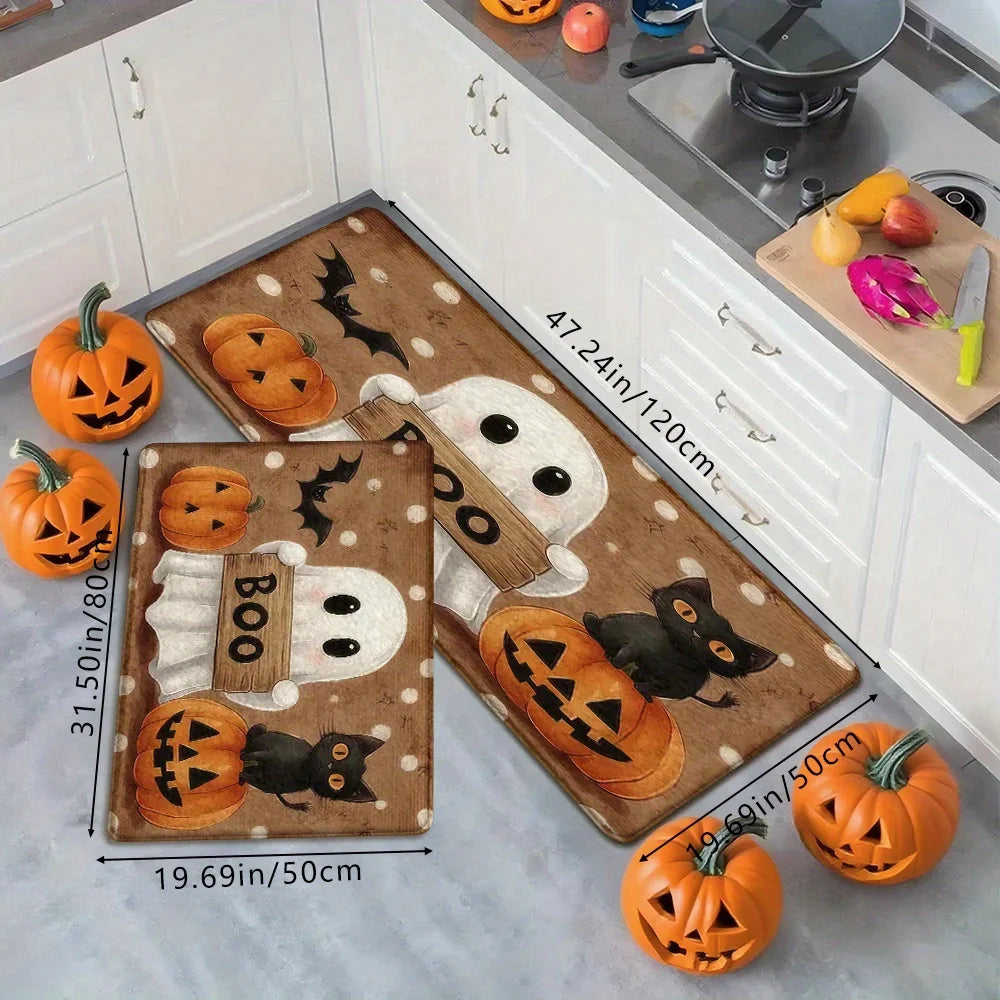 Halloween Pumpkin & Ghost Rug – Spooky Seasonal Floor Mat