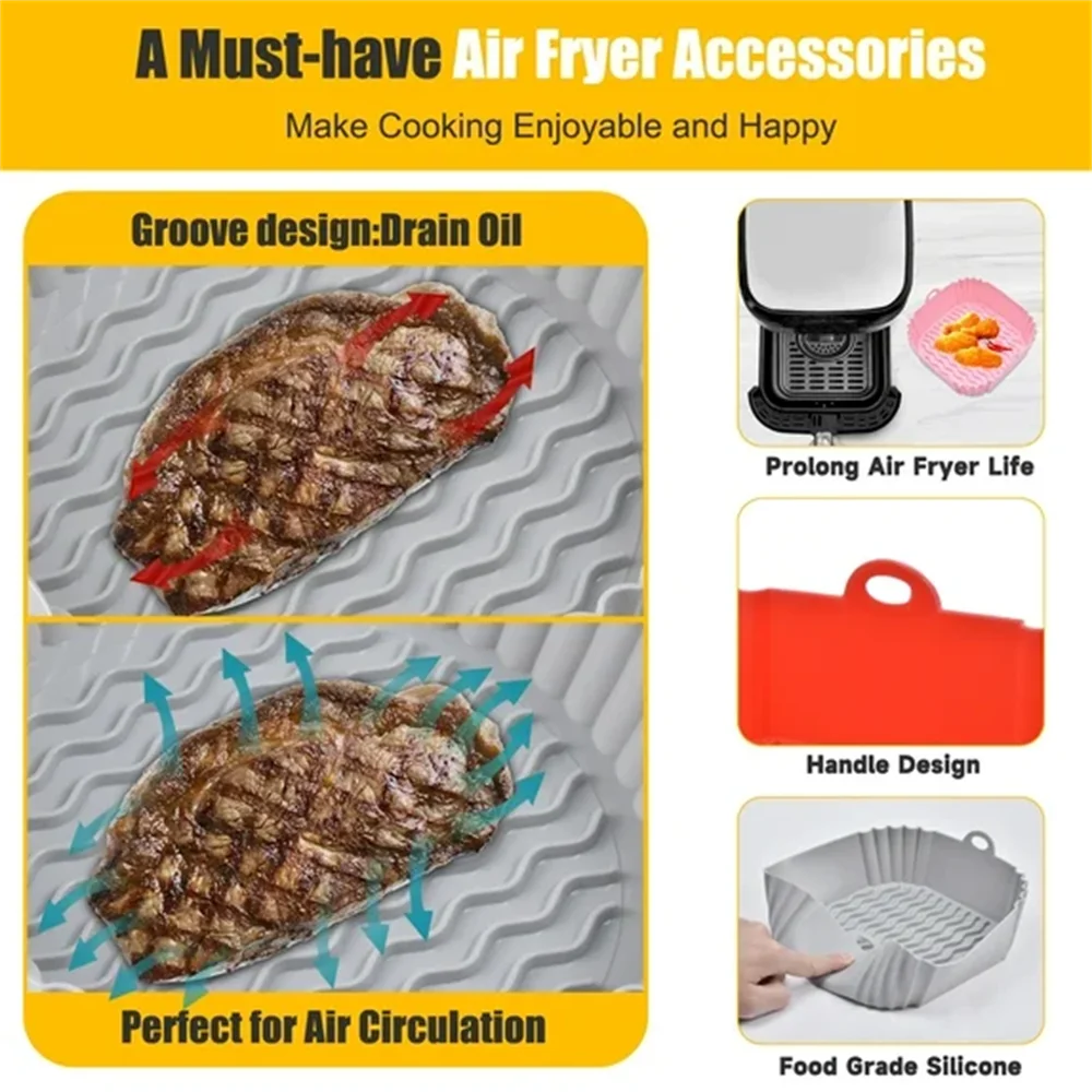 Reusable Silicone Air Fryer Liners – Non-Stick Heat Resistant Air Fryer Baking Tray