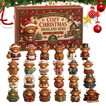 Christmas Advent Calendar – 24-Piece Highland Cow Acrylic Ornaments & Christmas Countdown Decorations