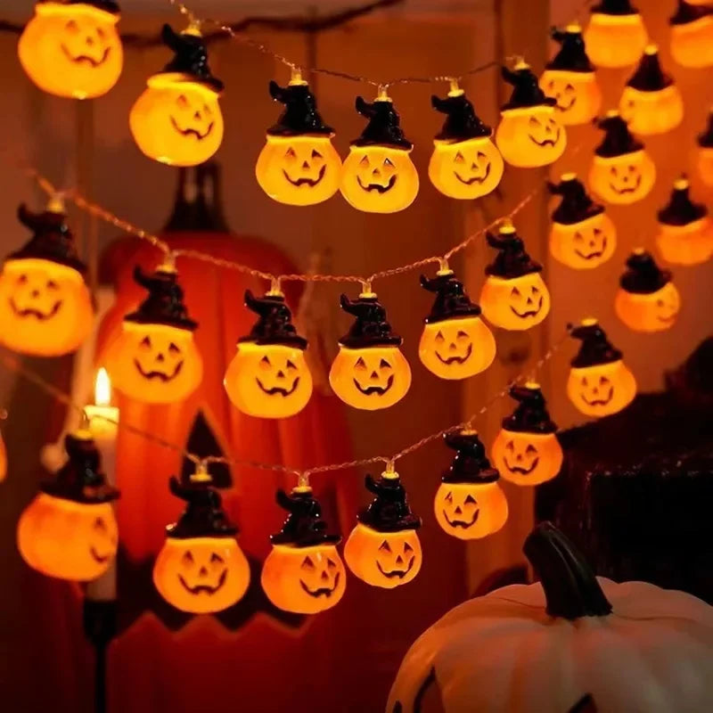 Halloween Pumpkin LED String Lights – Battery-Powered Party & Home Decorations