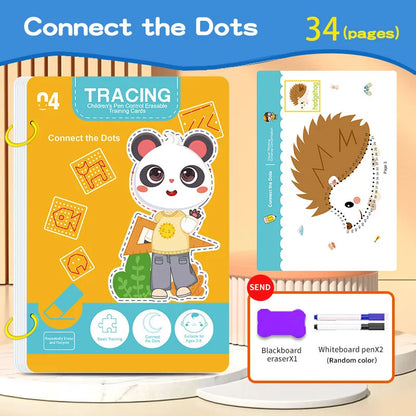 34-Page Reusable Magic Tracing Workbook – Drawing & Pen Control Practice Book