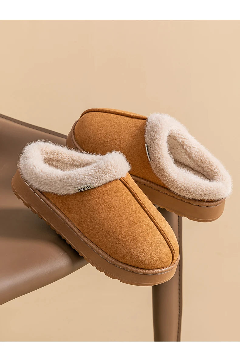 Fluffy Winter Slippers – Warm Faux Suede Indoor Slides with Thick EVA Sole