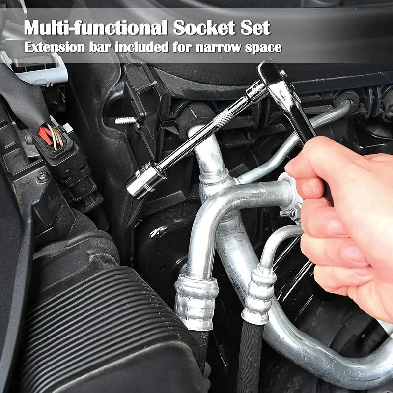46-Piece Socket & Ratchet Tool Set – Compact Metric Repair Kit for Home & Auto