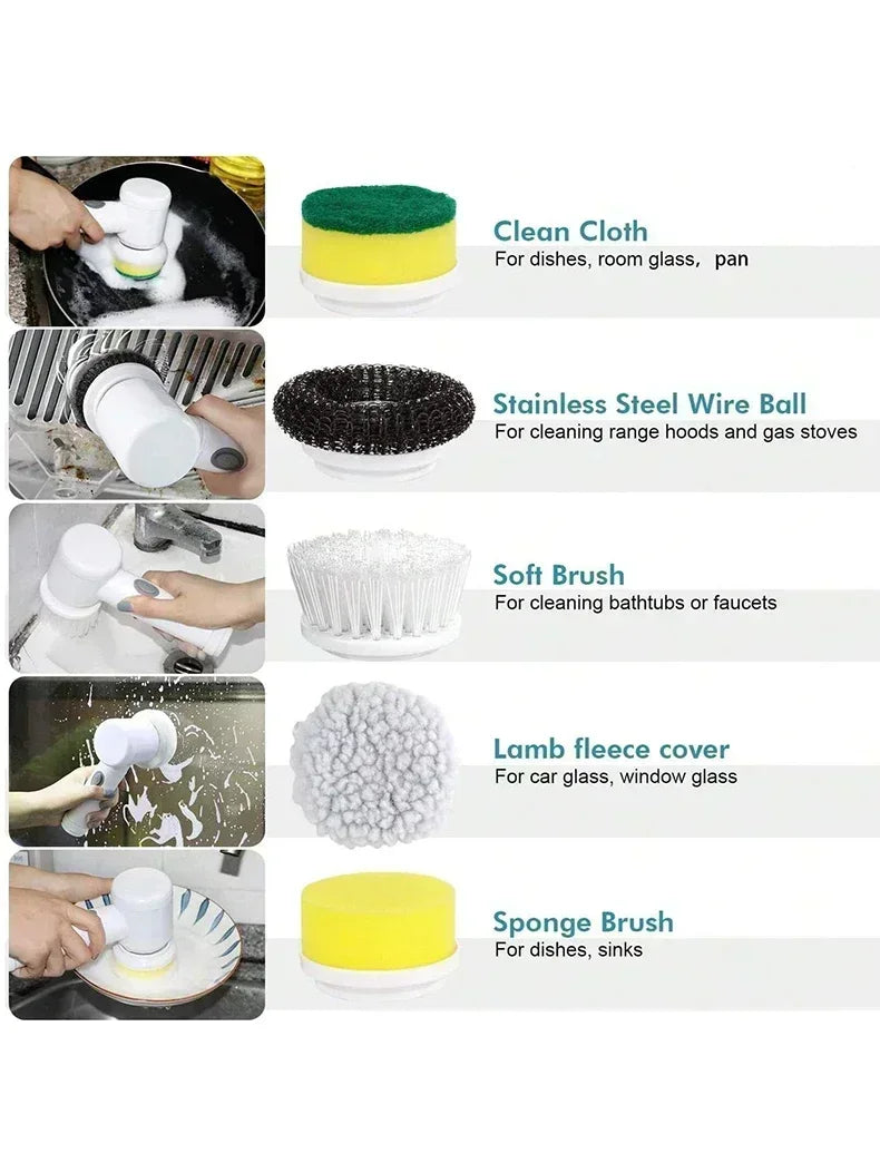 Cordless Electric Spin Scrubber – 5-in-1 Rechargeable Cleaning Brush