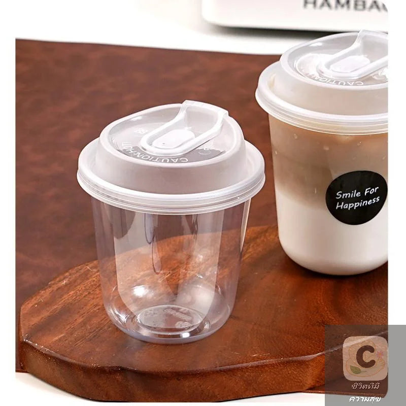 Transparent Coffee Cups with Lids 10-Pack, U-shaped Disposable Drinkware for Hot Fluids, Milk Tea, Take-out Drinks