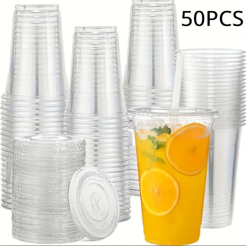 50-Pack Disposable Cold Drink Cups with Lids – Iced Coffee & Smoothie Cups