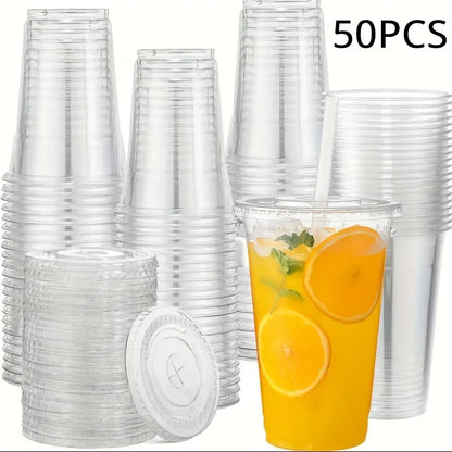 50-Pack Disposable Cold Drink Cups with Lids – Iced Coffee & Smoothie Cups