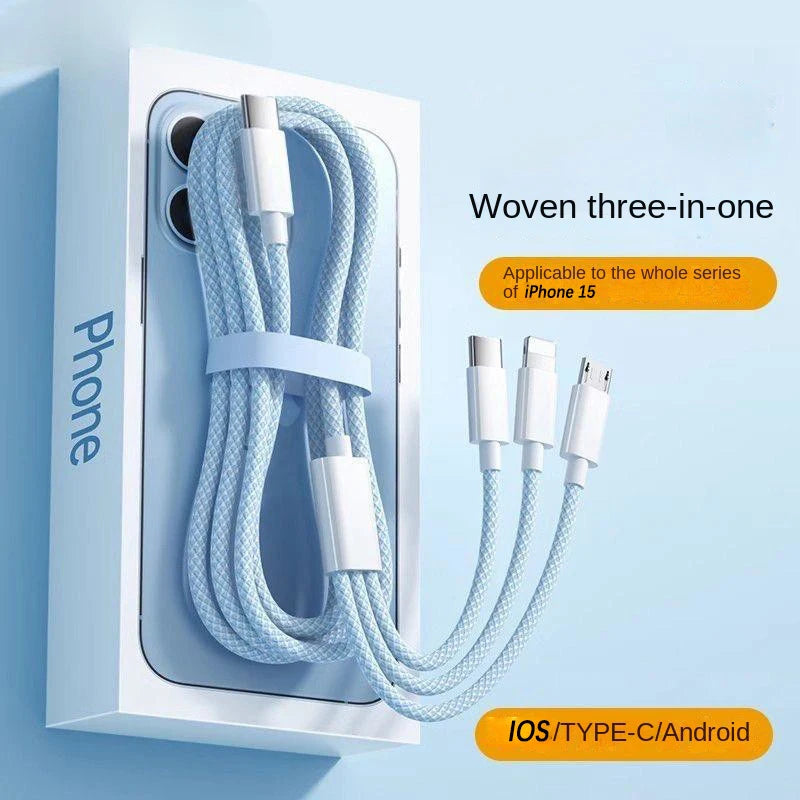 3-in-1 Fast Charging Cable – USB-A to USB-C, Lightning & Micro USB (Up to 100W)