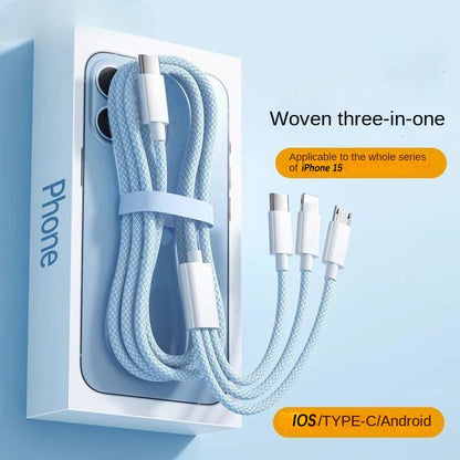 3-in-1 Fast Charging Cable – USB-A to USB-C, Lightning & Micro USB (Up to 100W)