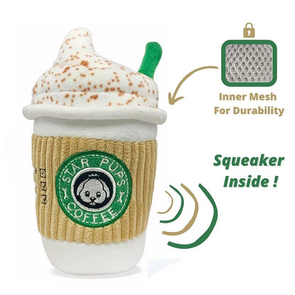 Plush Coffee Cup Squeaky Dog Toy – Interactive Chew & Play Toy