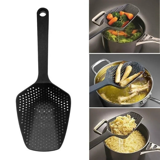 Nylon Slotted Skimmer Spoon – Long Handle Kitchen Strainer & Food Draining Scoop