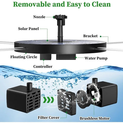 Outdoor Solar Fountain Pump Kit – 6-Nozzle Garden Pond & Bird Bath Fountain