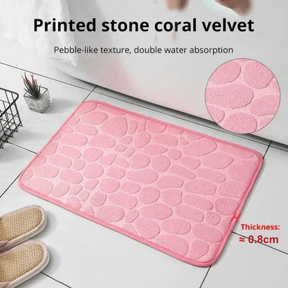 Embossed Memory Foam Bath Mat – Non-Slip Pebble Floor Rug for Bathroom & Home