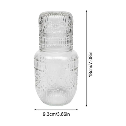 Snowflake Glass Bedside Carafe & Tumbler Set – Elegant Water Pitcher with Drinking Glass