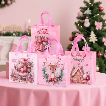 4/8 Pack Christmas Gift Bags – Reusable Non-Woven Santa & Reindeer Tote Bags with Handles
