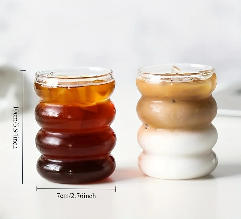 Wave Glass Cup with Straw 300ml