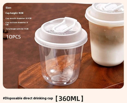 Transparent Coffee Cups with Lids 10-Pack, U-shaped Disposable Drinkware for Hot Fluids, Milk Tea, Take-out Drinks