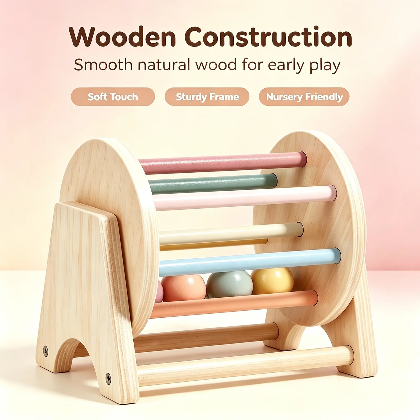 Montessori-Style Wooden Rolling Drum – Colourful Sensory & Coordination Toy