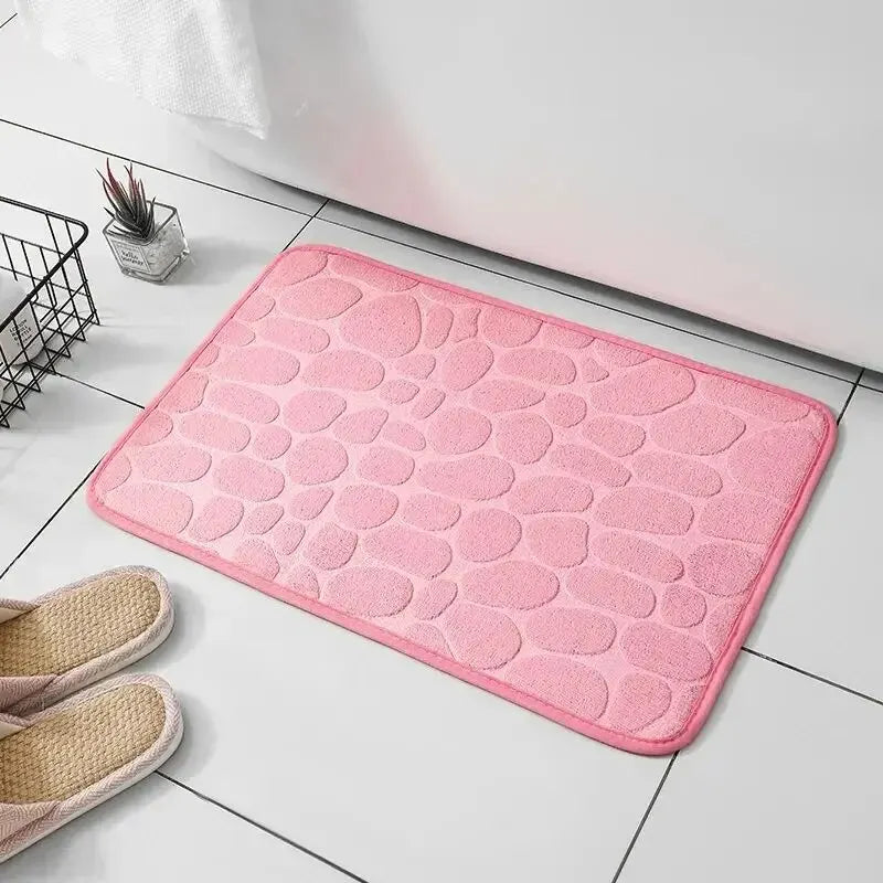 Embossed Memory Foam Bath Mat – Non-Slip Pebble Floor Rug for Bathroom & Home
