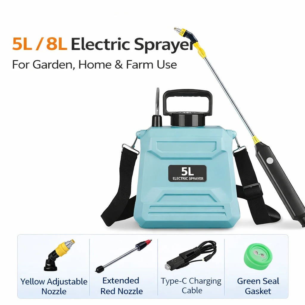 Rechargeable Electric Garden Sprayer – 5L/8L Portable Pressure Spray Tank