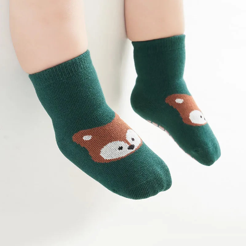 6-Pairs Kids Non-Slip Socks – Cute Fox & Bear Grip Socks for Babies & Toddlers