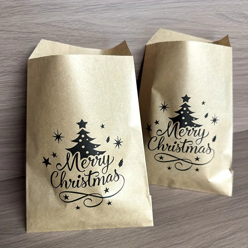 25-Pack Christmas Kraft Paper Gift Bags – Merry Christmas Tree Treat & Favour Bags