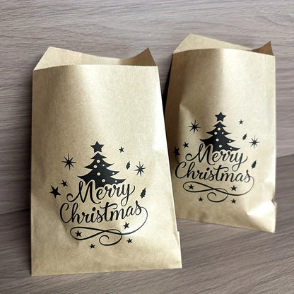 25-Pack Christmas Kraft Paper Gift Bags – Merry Christmas Tree Treat & Favour Bags