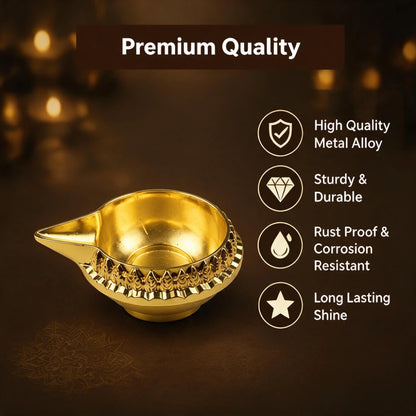 Gold Diya Oil Lamp – Indian Deepak with Decorative Leaf Motif