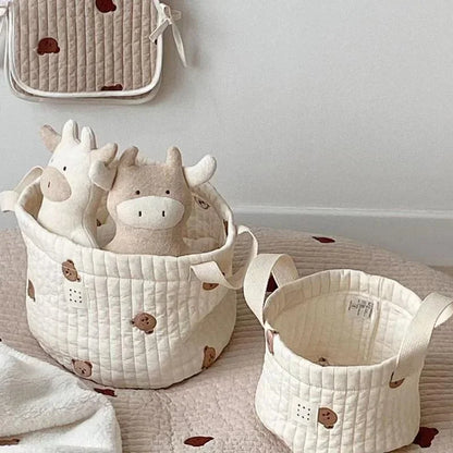 Embroidered Cotton Baby Storage Basket – Foldable Nursery & Nappy Organiser