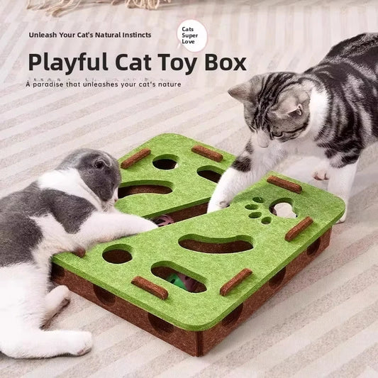 Interactive Cat Puzzle Toy – Felt Play Box with Ball Track & Scratcher