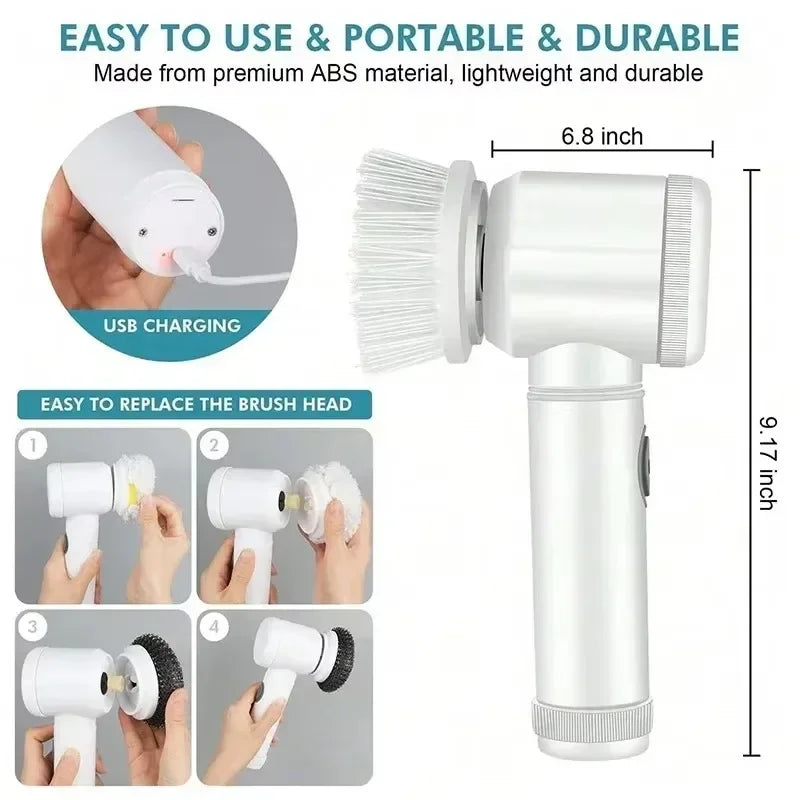 Cordless Electric Spin Scrubber – 5-in-1 Rechargeable Cleaning Brush