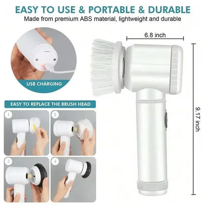 Cordless Electric Spin Scrubber – 5-in-1 Rechargeable Cleaning Brush