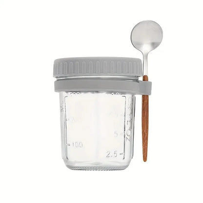 Overnight Oats Glass Cup with Lid & Spoon – 350ml Breakfast Jar