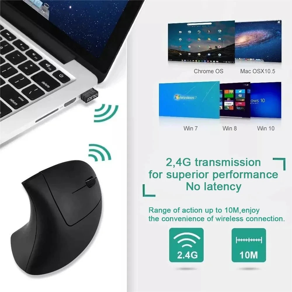 Ergonomic Vertical Wireless Mouse – 2.4GHz 6-Button Adjustable DPI