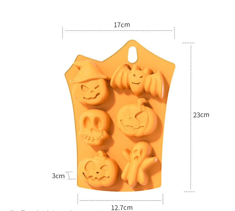 Halloween Silicone Baking Mould – Pumpkin, Ghost, Bat & Witch Hat Shapes