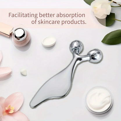 2-in-1 Facial Massager & Gua Sha Tool – Cooling Face Roller for Face, Neck & Body