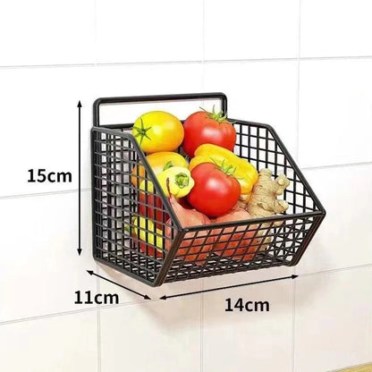 Wall Mounted Kitchen Storage Basket – Metal Wire Vegetable & Spice Organiser