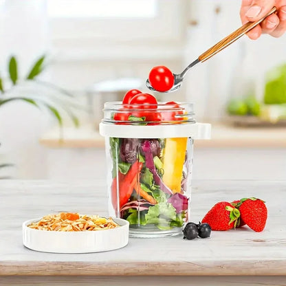 Overnight Oats Glass Cup with Lid & Spoon – 350ml Breakfast Jar