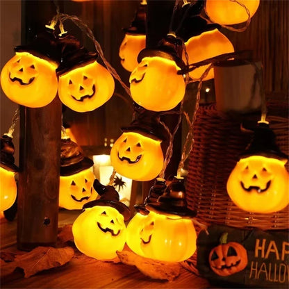 Halloween Pumpkin LED String Lights – Battery-Powered Party & Home Decorations