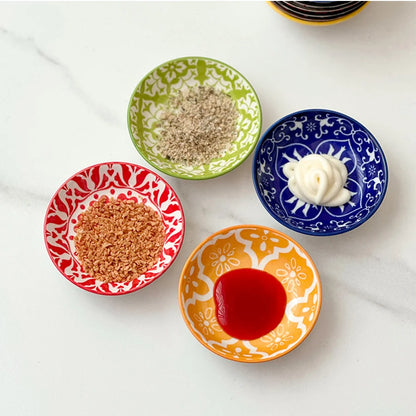 Bohemian Ceramic Condiment Dish Set – Sauce, Soy & Dipping Bowls (6 or 10 Piece Set)