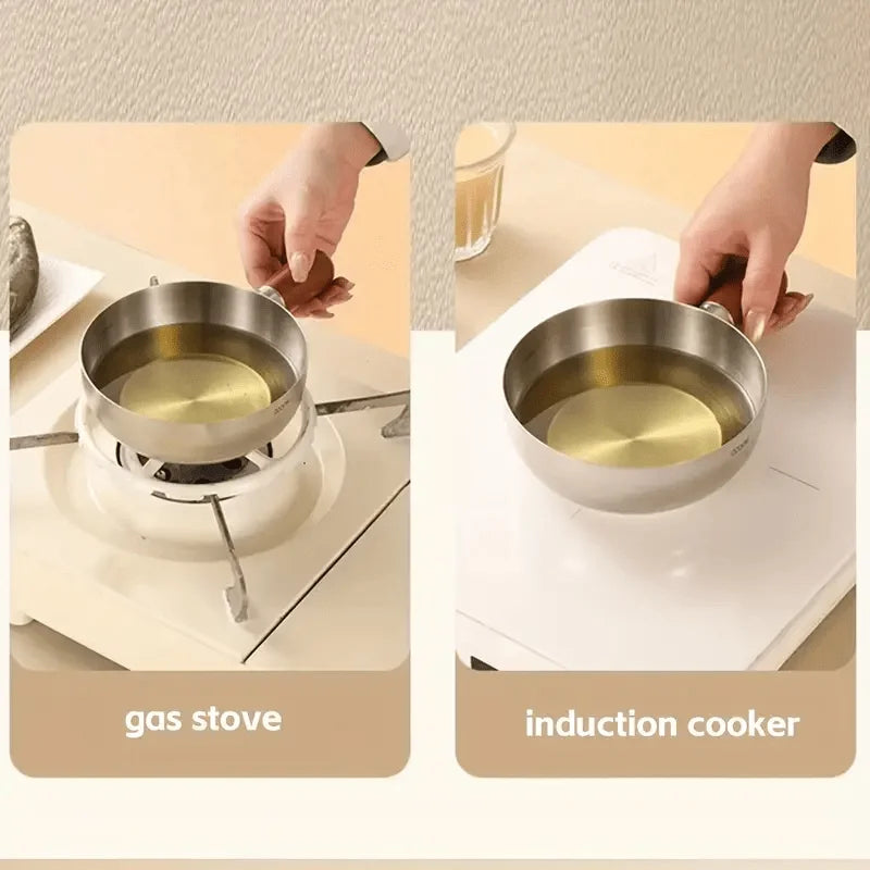 Stainless Steel Milk Pot with Wooden Handle – Induction Compatible Saucepan