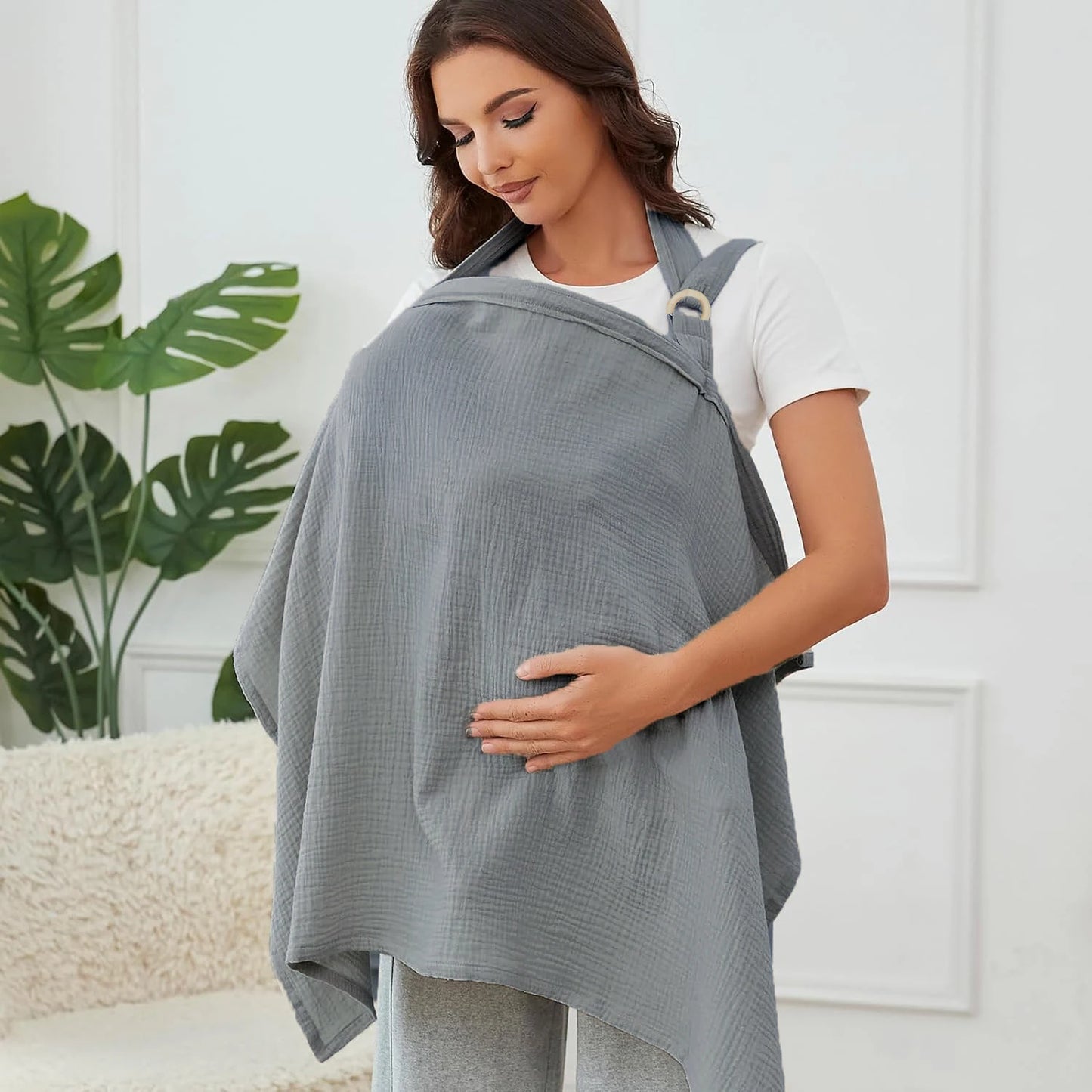 Breathable Muslin Nursing Cover – Arch Neckline Breastfeeding & Baby Cover