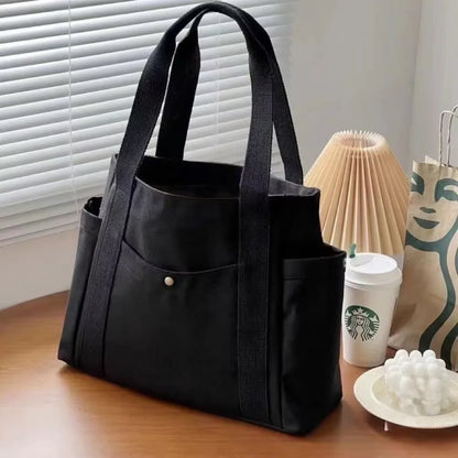 Large Capacity Canvas Tote Bag – Zip-Up Shoulder Bag for Work, Study & Shopping