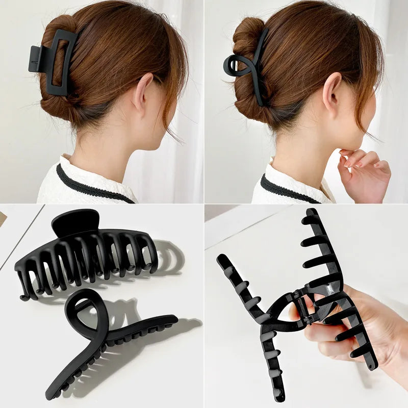 Elegant Geometric Hair Claw Clip – Black Toothed Hair Clip for Long Hair