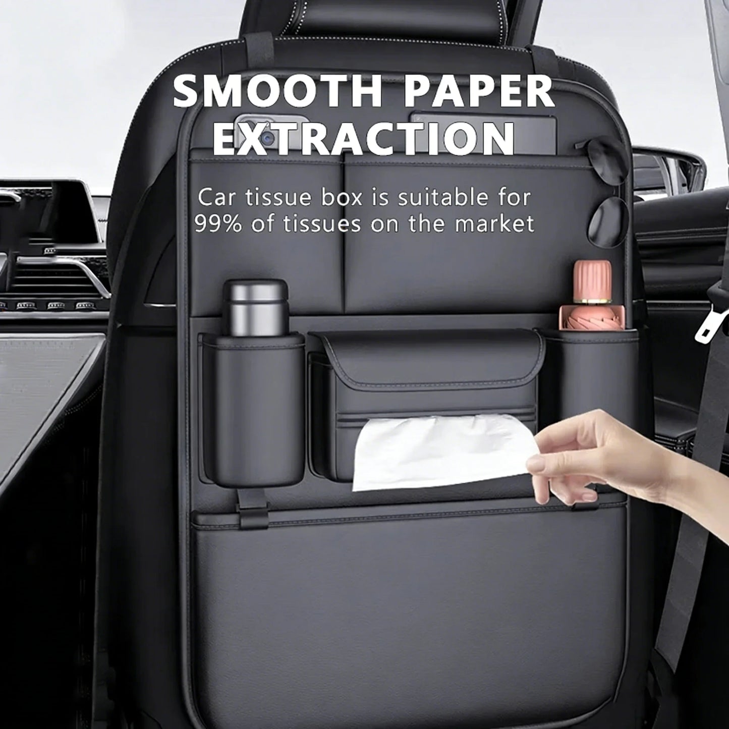6-Pocket Car Backseat Organiser – Waterproof Seat Storage & Kick Protector