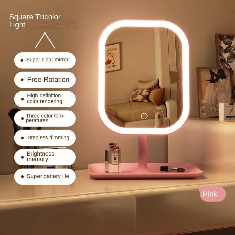 LED Makeup Vanity Mirror – 3 Colour Touch-Control Desktop Dressing Mirror