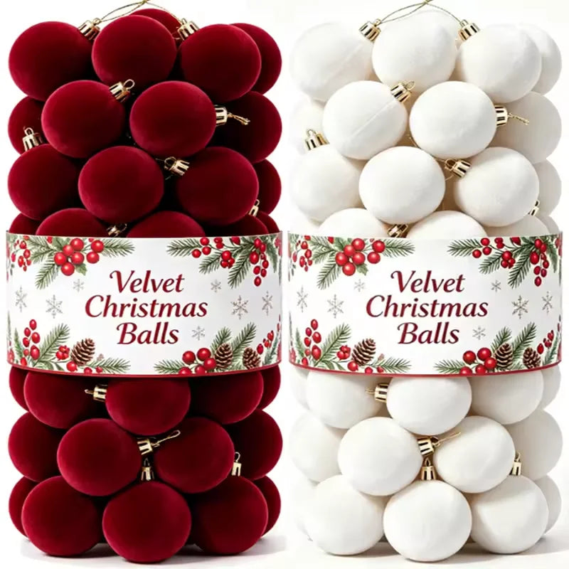 30-Pack Flocked Velvet Christmas Baubles – 3cm Mini Christmas Tree Hanging Ornaments