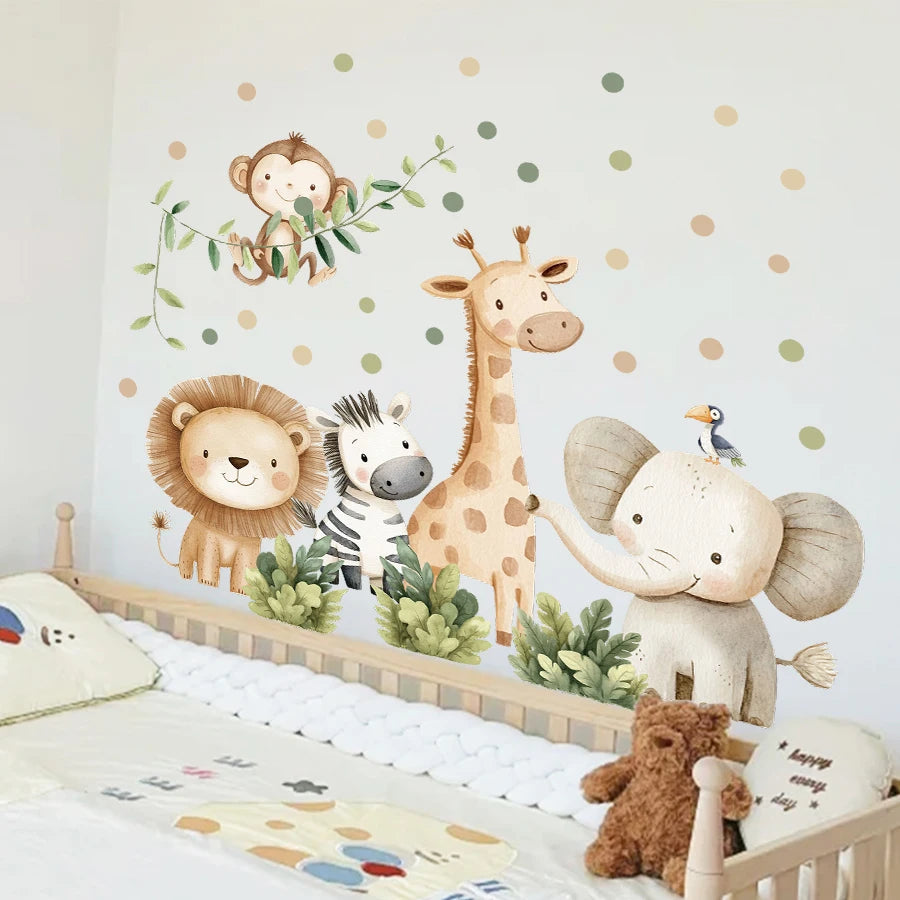 Cartoon Jungle Animal Wall Stickers – Removable Nursery & Kids Room Wall Decals